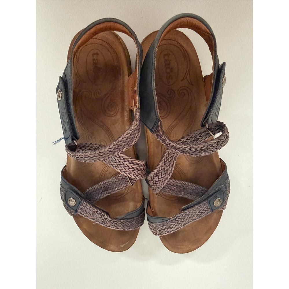 Taos Women's Blue Leather Woven Strappy Cork Platform Sandals Size EU 38 US 7